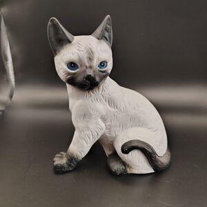 Vintage Siamese Cat Music Box Figurine MSR Plays Edelweiss Wind Up 7"